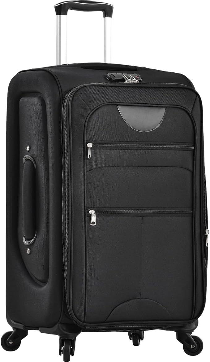 Softside Luggage Sets 3 Piece - 20" Carry-On, 24” & 28” Checked Luggage Set, Expandable Luggage Lightweight Suitcase with Spinner Wheels & TSA Lock for Family Extended Travel (Black)