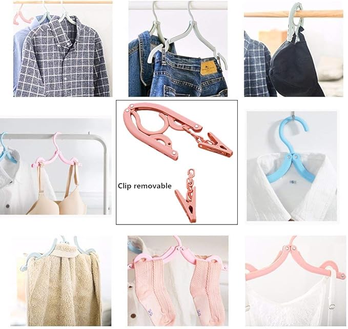 Portable Folding Travel Clothes Hangers with Clips Travel Accessories Plastic Foldable Non-Slip Lightweight Shirts Socks Underwear Clothes Hangers Drying Rack for Home Outdoor Travel