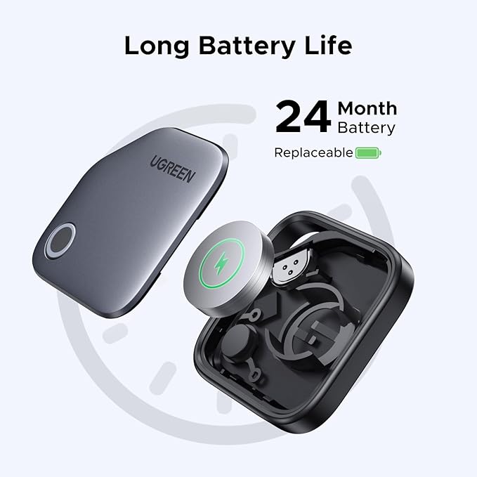 UGREEN FineTrack Air Tracker Tags (iOS Only) 4 Pack, 2-Year Replaceable Battery Bluetooth Tracker Compatible with Apple Find My, Item Finder Smart Tag for Keys, Luggage - [Apple Find My Certified]