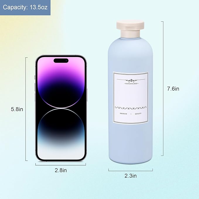 ASEVAT 13.5oz 4pack Refillable Travel Shampoo and Conditioner Bottles, Travel Size containers, Travel Bottle for toiletries, Squeeze Bottles with Flip Cap, Empty Plastic Leak Proof Travel Bottles