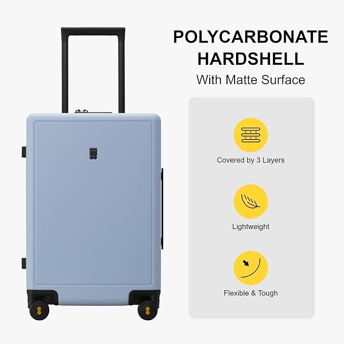 LEVEL8 Elegance Carry-on Suitcase, 20 Inch Carry on Luggage, Hardside Large Suitcases with Wheels, Tavel Bag with Tsa Lock, Light Blue