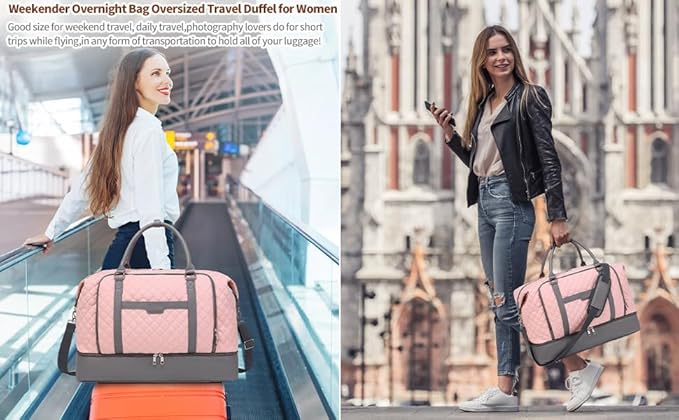 Weekender Bag, Large Travel Duffel Bag for Women, Carry on Overnight Bag with Shoe Compartment and Toiletry Bags
