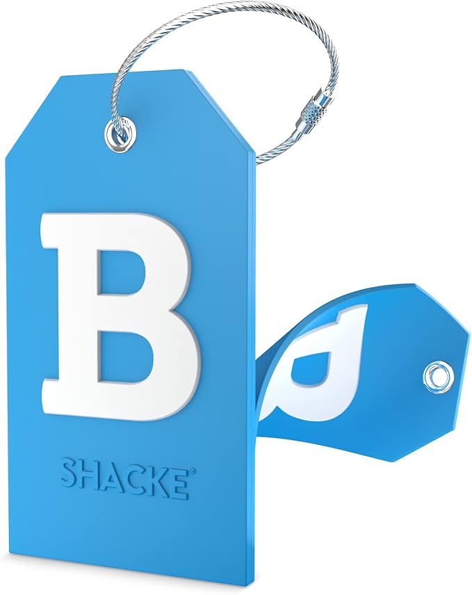 Shacke Initial Luggage Tag with Full Privacy Cover and Stainless Steel Loop - Aqua Teal (Letter B)
