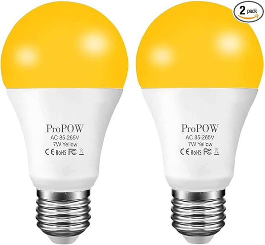 Amber Yellow LED Light Bulb, 7W Dusk to Dawn Bulbs 40W Equivalent A19 Auto on/Off LED Bulbs Outdoor Lights 580 Lumens Porch Lights(Non-Dimmable,E26,2200K,2 Pack)
