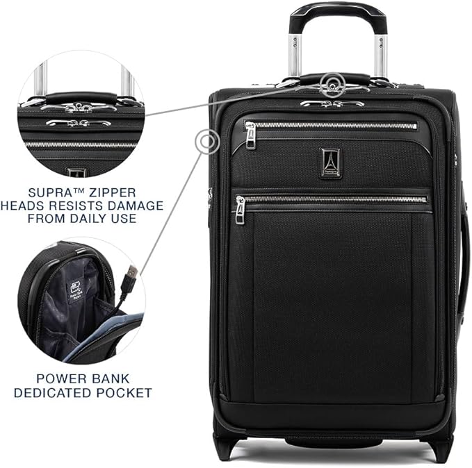 Travelpro Platinum Elite Softside Expandable Carry on Luggage, 2 Wheel Upright Suitcase, USB Port, Men and Women, Shadow Black, Carry On 22-Inch