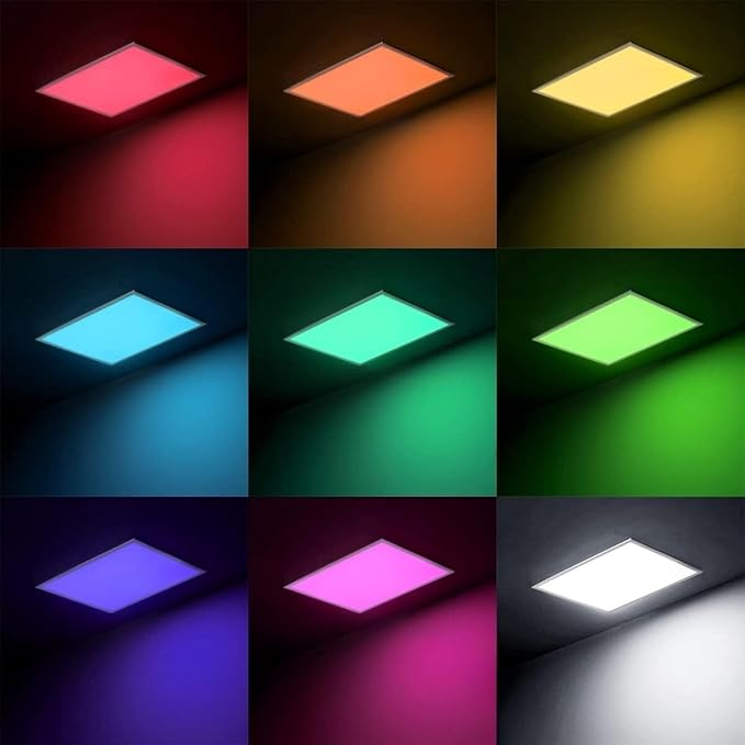 4 Pack 2x2 FT LED RGBW 5000K Multicolor Flat Panel, Light Remote & App Controlled 40W 4400lm Color Changing LED Panel Light Smart Wi-Fi Drop Ceiling Light with Alexa/Google Assistant
