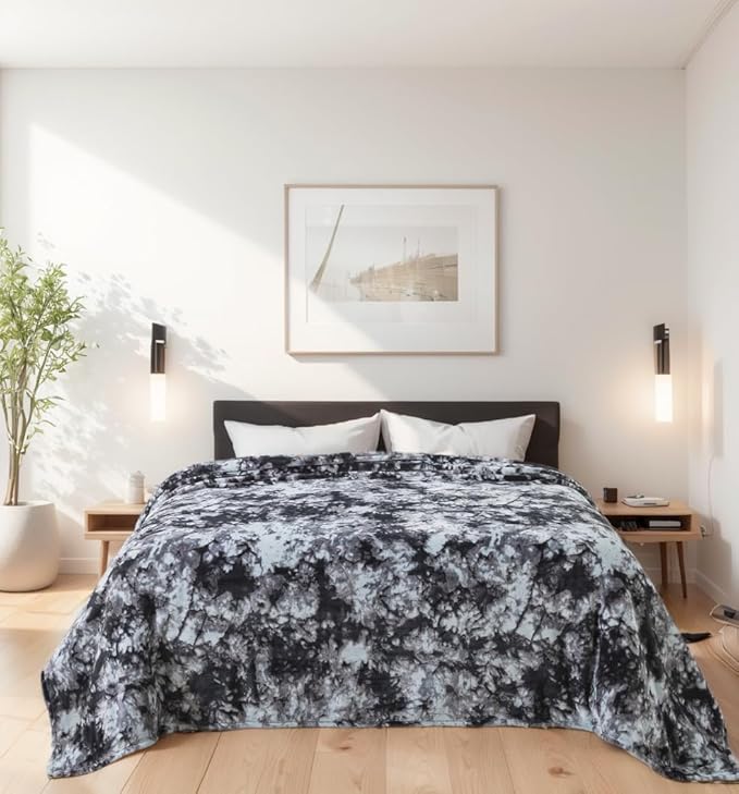 Fuzzy Blanket Twin Size - Tie Dye Grey, Soft and Comfy, Plush and Furry Faux Fur, Reversible Queen Blankets for Twin/Twin XL Extra Long Bed, 66x90 Inches,Tie Dye Grey