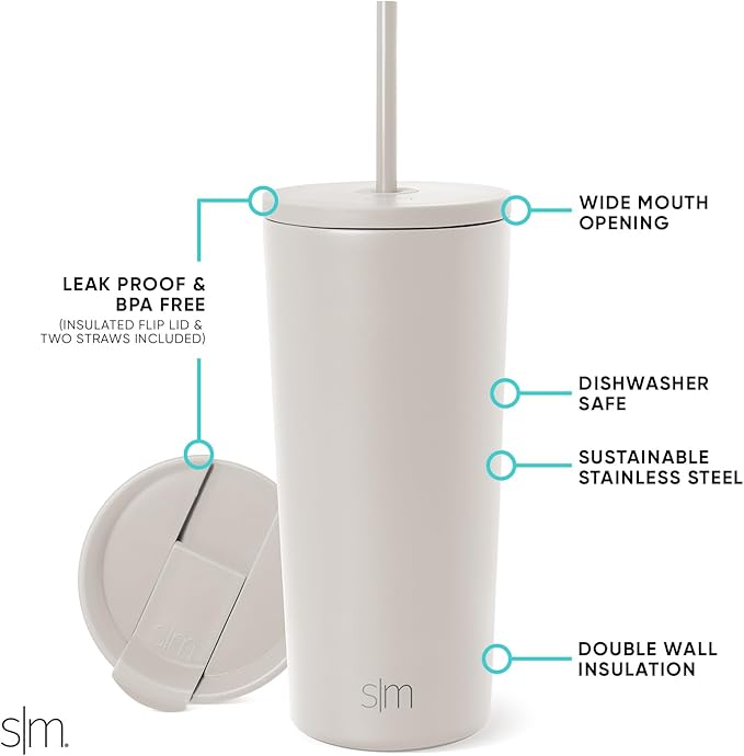 Simple Modern Classic Tumbler with Straw Lid | Insulated Iced Coffee Cup Reusable Stainless Steel Water Bottle Travel Mug | Gifts for Women Men Her Him | 20oz | Almond Birch