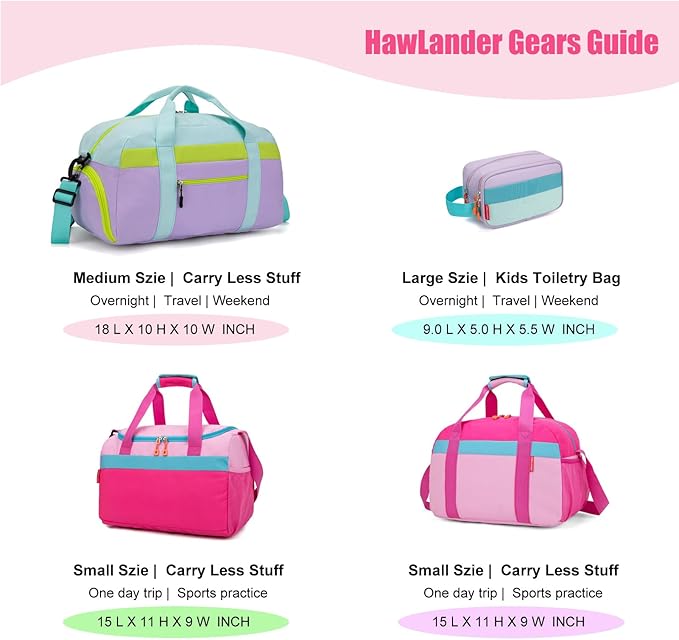 HawLander Large Kids Duffle Bag for Travel, Overnight, or Weekender, 22" inch (Light Green)
