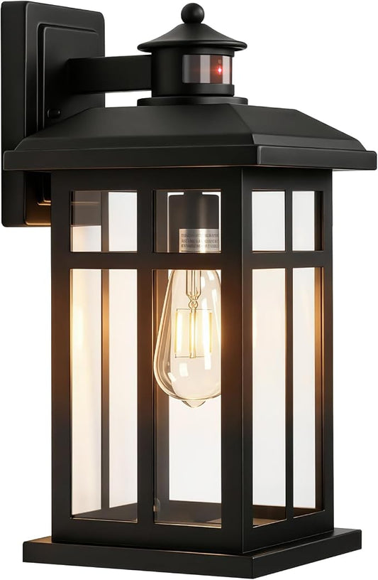 Brilvibera 16" Black Motion Sensor Wall Sconce Light for House | Black Outdoor Sconce for Front Door Waterproof Modern Coach Light for Garage & Porch Security