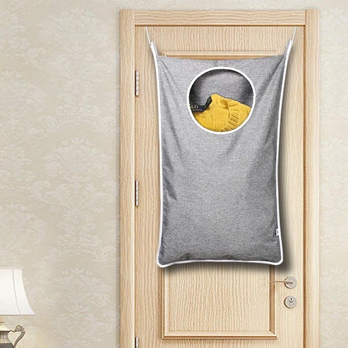 KEEPJOY 2Pack Space-Saving Hanging Laundry Bag, Door Laundry Hamper with 2 Different Types of Hooks, 30x20 Inch Oxford Fabric Laundry Storage Bag for Dirty Clothes (Grey-2Pack)