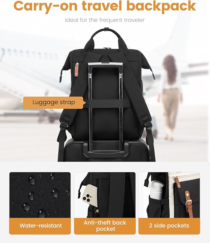 LOVEVOOK 17 Inch Laptop Backpack for Women Work Travel Backpacks Purse, Nurse Bag Teacher Business Laptop Computer Bag, Fashion College Backpack Casual Daypack, Black-Beige-Brown