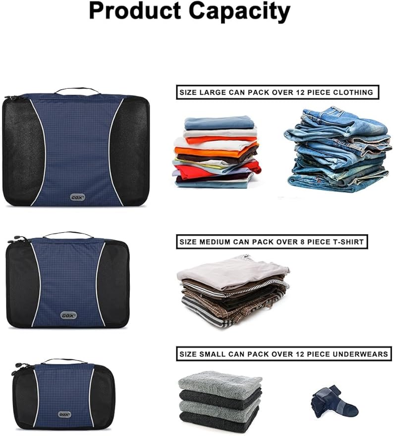 GOX Ultra Light 5 piece Packing Cubes Travel Luggage Organizer 1 Large 2 Medium 2 Small