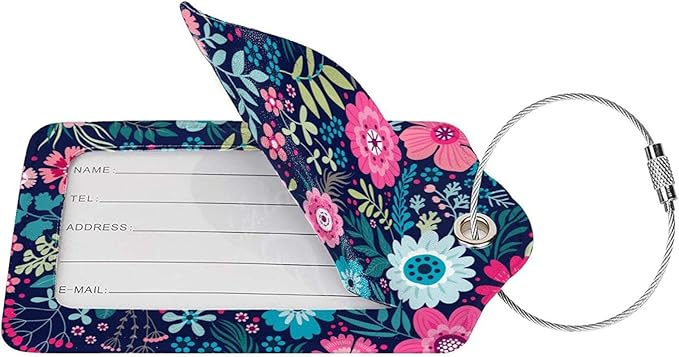 Tropical Flower 2 Pcs Luggage Tags, Privacy Cover Id Label with Stainless Steel Loop and Address Card for Suitcases & Travel Bags