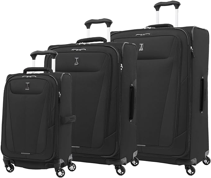 Travelpro Maxlite 5 Softside Expandable Luggage with 4 Spinner Wheels, Lightweight Suitcase, Men and Women, Black, 3-Piece Set (21/25/29)