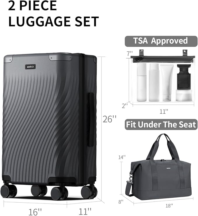 ECOHUB Hardside Expandable Carry On Luggage, Recycled PC 24" Rolling Luggage 26x16x11 Airline Approved with Spinner Wheels & TSA Lock, Lightweight Hardshell Travel Suitcase, 24inch Carry-on Grey