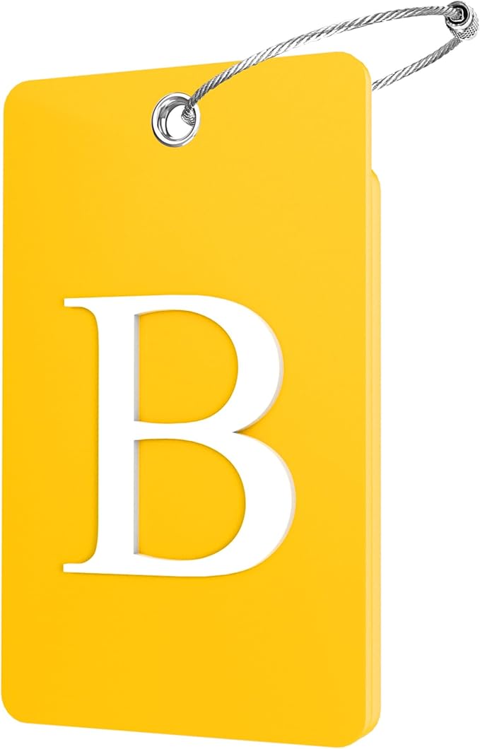 Gostwo 2 Pack Luggage Tags for Suitcases, 26 Initial Letter Travel Luggage Baggage Identification Labels ID Tag Fully Bendable Tags with Stainless Steel Loop (Yellow) (Letter B)