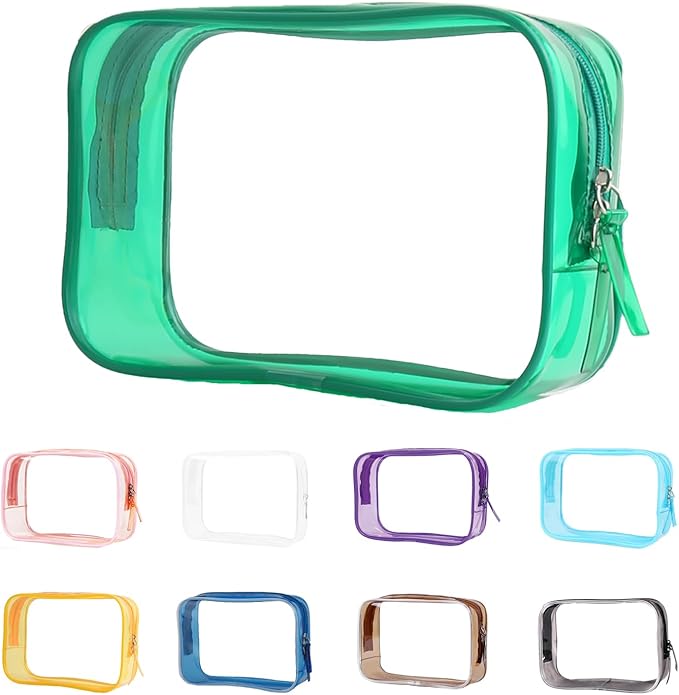 Buminee Clear Pouch Small, Clear Makeup Bag, 6.6"x2.3"x4.7" Size TSA Approved Toiletry Bag, Clear Travel Bags for Toiletries, Clear Cosmetic Bag for Women and Men Small-1 Pack Green
