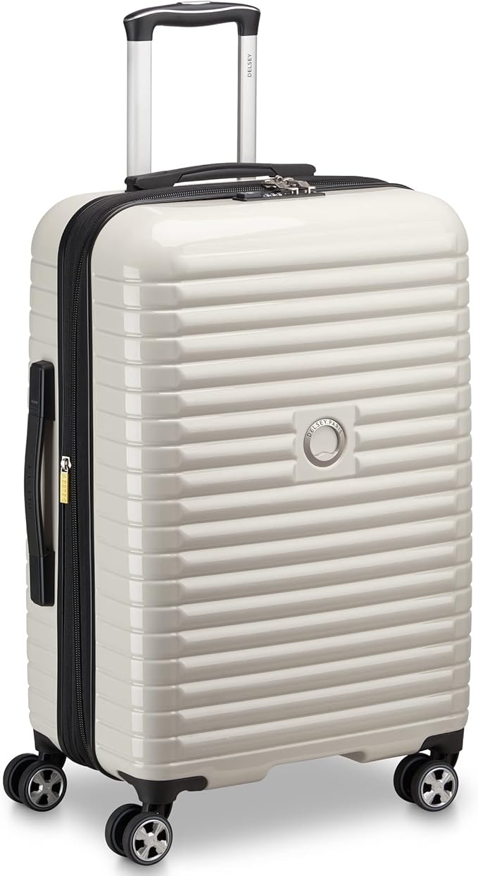 DELSEY PARIS Cruise 3.0 Hardside Expandable Luggage with Spinner Wheels, Glossy Ivory, Checked-Medium 24 Inch