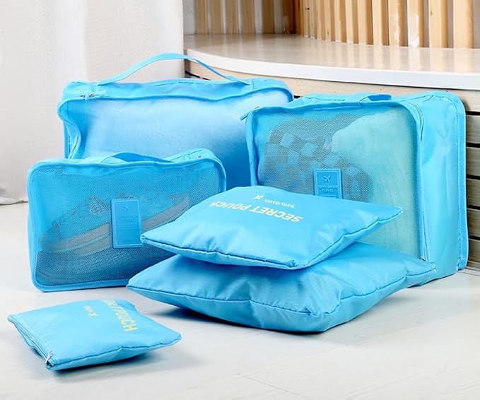 7 Set Packing Cubes, Travel Foldable Luggage Organizers Storage Bag Accessories Suitcase with Laundry Bag & Shoe Bag, Blue