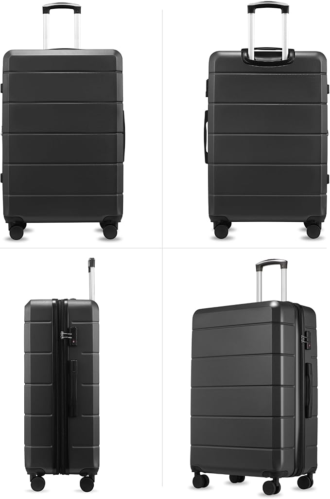 5 Piece Luggage Set Hardside Expandable Suitcase with TSA Lock Spinner Wheels Lightweight Travel Set Includes Tote and Toiletry Bag, (5 Piece Sets, Black)