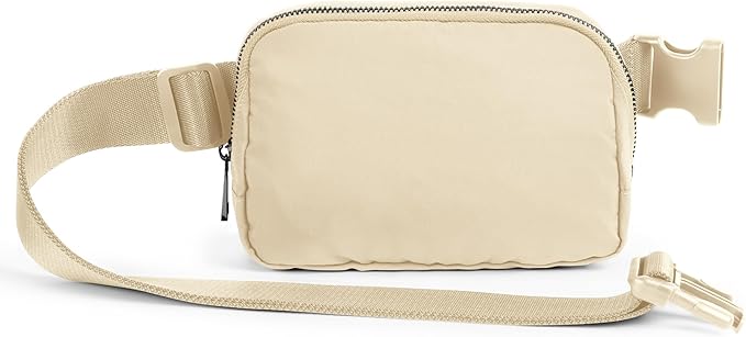 ODODOS Unisex Mini Belt Bag with Adjustable Strap Small Fanny Pack for Workout Running Traveling Hiking, Ivory