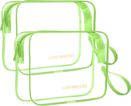 Clear Makeup Bag,2 Pack TSA Approved Toiletry Bag Travel Toiletry Bag Hanging Makeup Cosmetic bag for Women Men (Green)