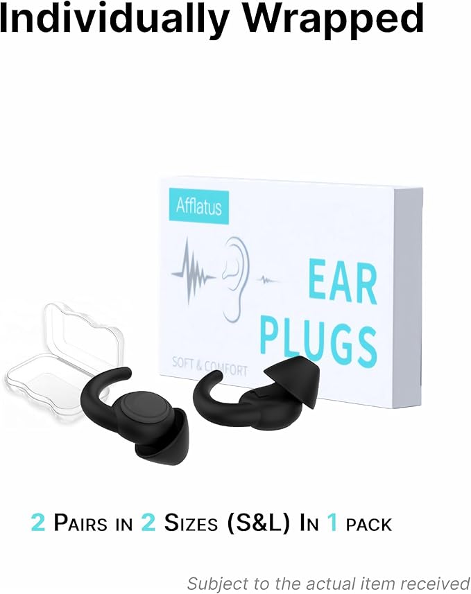 Afflatus Ear Plugs for Sleeping Noise Cancelling, 2 Pairs (S+L) Comfortable Reusable Noise Reduction Ear Plugs, Earplugs for Sleep, Snoring Light Grey