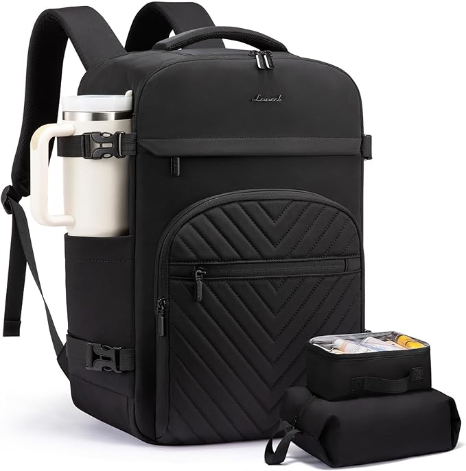 LOVEVOOK 50L Travel Backpack for Women Men, TSA Personal Item Travel Bag Fits 17.3inch Laptop, Waterproof Airline Approved Carry On Luggage With 2 Cubes for Weekender Hiking Business, Black