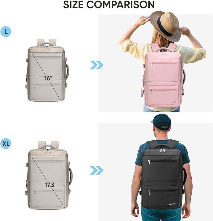 BALEINE Travel Backpack for Women Men, Large Sturdy Carry On Laptop Backpack Gifts for Business, Casual, Weekender, Hiking (Large, Khaki)