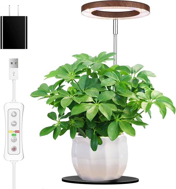 72 LEDs Plant Grow Light for Indoor Plant,Walnut Wood Grain Aluminum LED Grow Light with Black Base, Height Adjustable,6.3" Aluminum Housing,Automatic Timer with 8/12/16 Hours,1 Pack