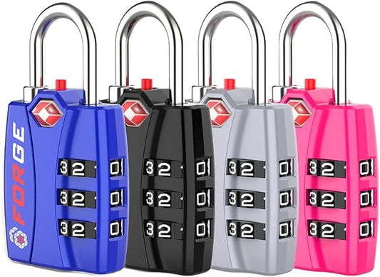 Forge Open Alert TSA Approved Luggage Locks - 3 Digit Combination, Easy Read Dials, Zinc Alloy Body - Ideal Travel Lock for Luggage, Suitcases, Bags & Toolboxes (4 Color Locks #2)