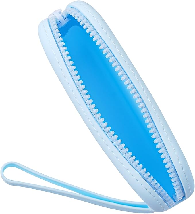 Small Silicone Multifunctional Essential Bag Portable Travel Makeup Bag for Women Men Cards Cash Bag Zipper Pouch (Light Blue)