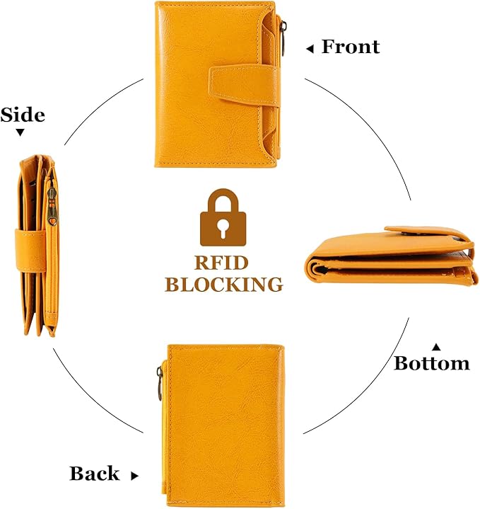 Airkit Small Wallet Women RFID Blocking Soft Leather Bifold Compact Card Holder Wallet for Women with Zipper Coin Pocket 4 ID Window