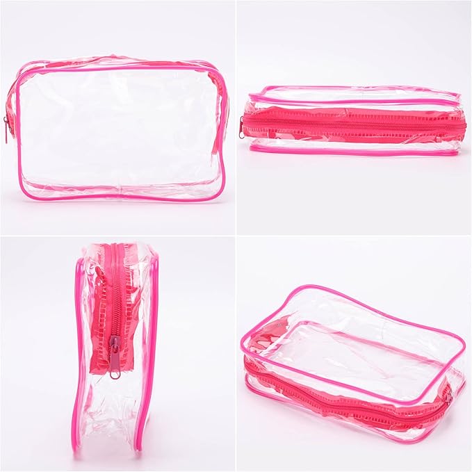 Tbestmax 10 Pcs Clear Cosmetic Bags Small Makeup Bags Portable Waterproof Travel Toiletry Bags Organizer Rose Red, 7.5"x 4.8"x 2.3"