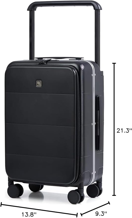 Hanke Top Opening Carry On Luggage, 20 Inch All-PC Aluminum Frame Wide Handle Luggage, Hard Shell Trunk Suitcase with Spinner Wheels, TSA Airline Approved (Jet Black, 40L)