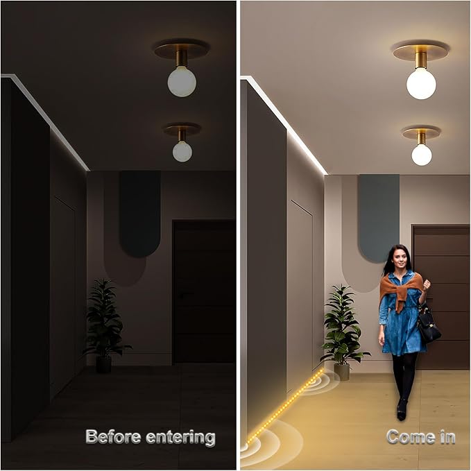 WOBANE Rechargeable Motion Sensor Strip Light, Warmwhite LED Closet Lights | Upgraded Battery Operated LED Strip Light for Wardrobe,Stair,Pantry,Cabinet,Cupboard,Bed,Locker,2700K ,Black,6.56ft,2 Pack