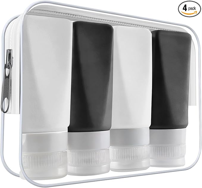 Travel Bottles Leak Proof,3 oz TSA Approved Silicone Squeezable, Refillable Containers Set for Toiletries Shampoo Conditioner Lotion (travel bottles black)