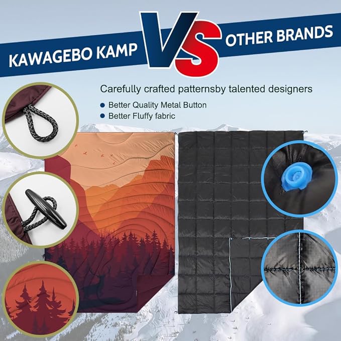 Camping Blanket Puffy - Outdoor Stadium Blanket Wearable, Lightweight, Packable, Machine Washable Camping Quilt for Traveling, Picnic, Beach, Party 78"x 56" (Sunset Mountain Scenery)