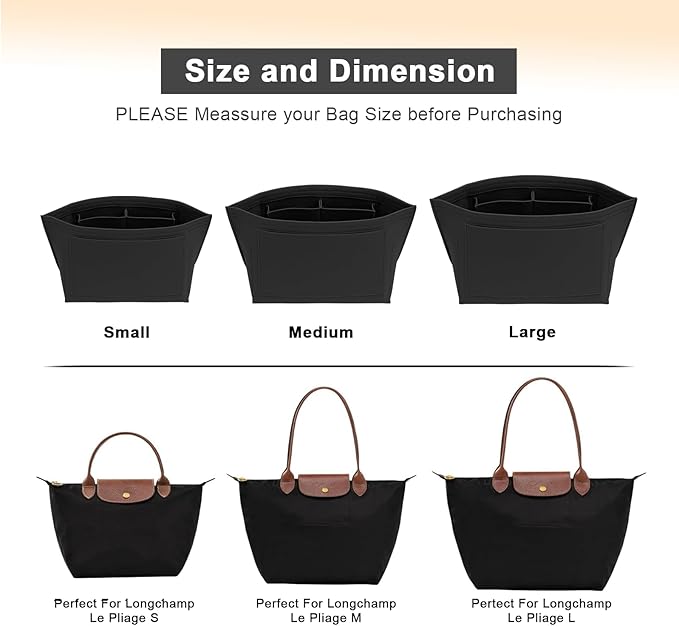 LOUKAYCCI Purse Organizer Insert for Longchamp Le Pliage M Handbag Insert Felt Long Champ Tote Bag Organizer Insert with Cup (Black, Medium)
