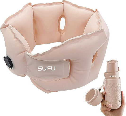 SUFU Ultra-Light Travel Neck Pillow - 68g Lighter Than Phone, 360° Neck Support, Adjustable Softness, 2-in-1 Inflation & Storage, Ideal for Airplane/Business Travel,Pink
