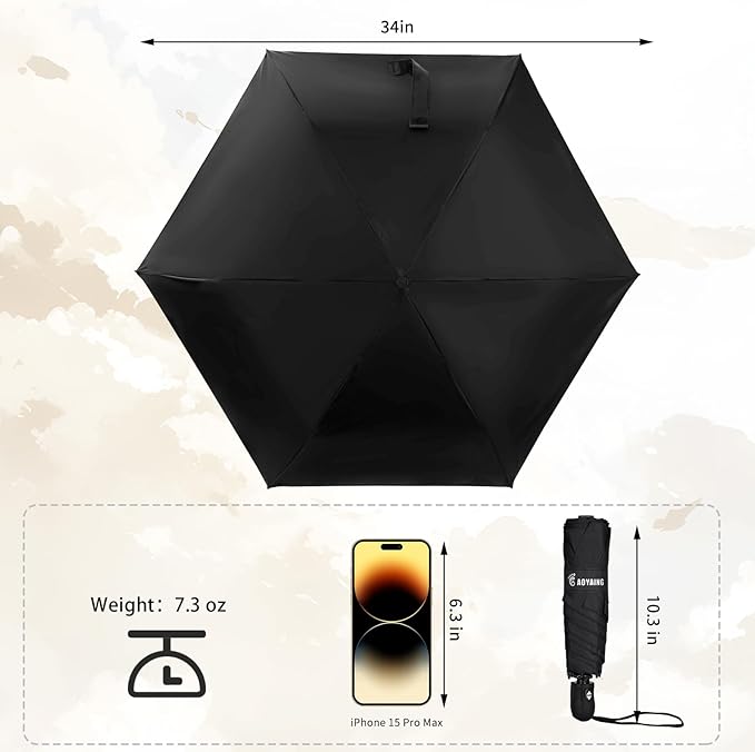 GAOYAING Mini Compact Travel Umbrella with Reflective Safety Stripes, Portable Folding Design with Case