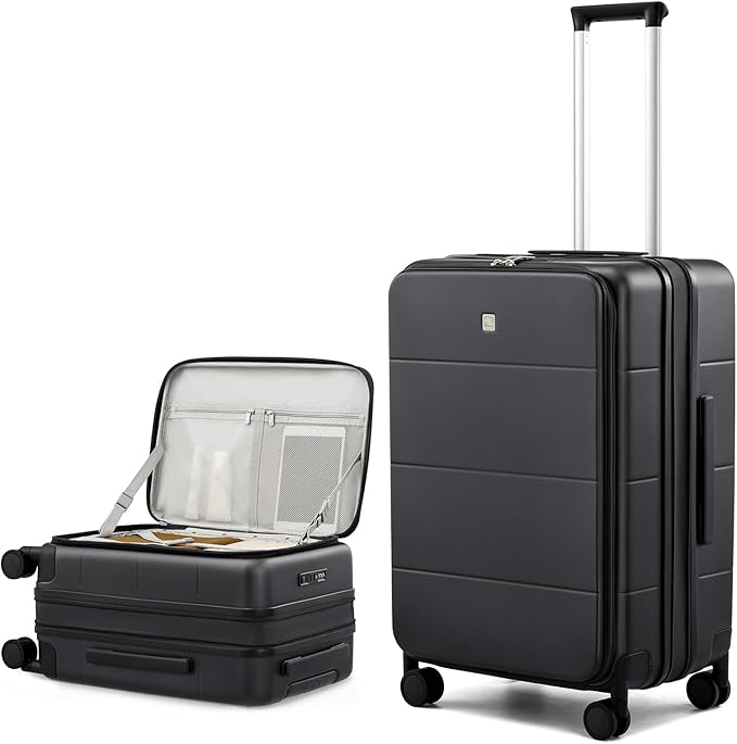 Hanke Hardside Expandable Checked Luggage, 24 Inch Top Opening Trunk Luggages with Spinner Wheels, All-PC Hard Shell Suitcase, Lightweight TSA Checked-Medium(Jet Black, 83L)