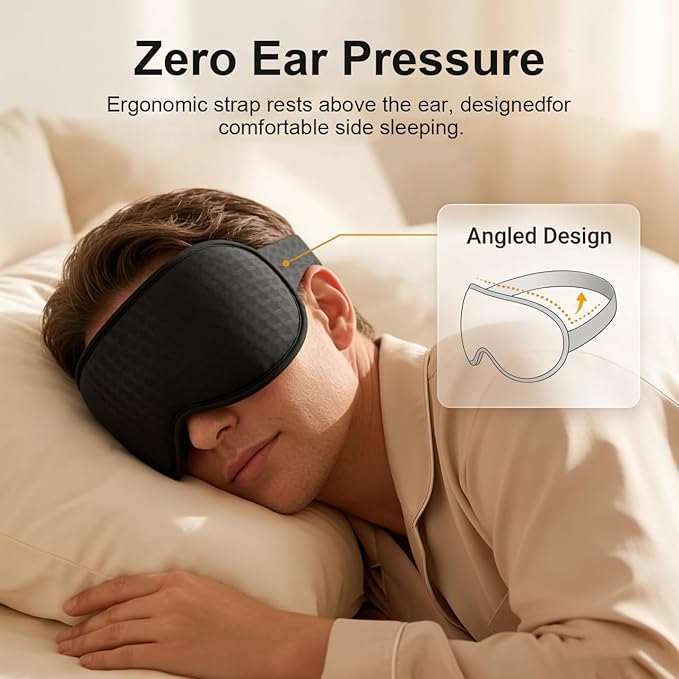 Blackout Weighted Eye Mask for Sleeping: 3D Contoured Gentle-Pressure Sleep Mask for Men & Women - Airplane Travel & Night Shift Essentials, Zero Eye Pressure, Breathable Blindfold, Black