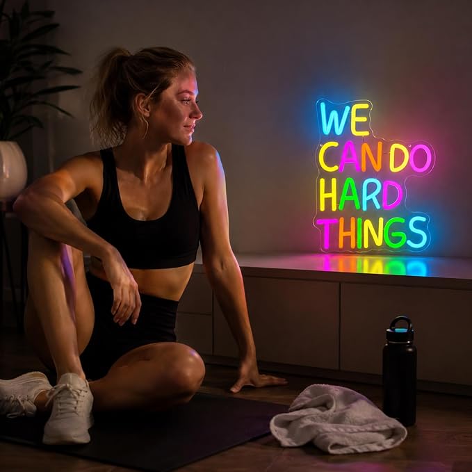 We Can Do Hard Things Neon Sign LED Motivational Light for Classroom Decor | Dimmable Positive Quote Neon Lights for Classroom, Gym, Kids Room, Library, Office, School Decor, Party Backdrop, USB powered