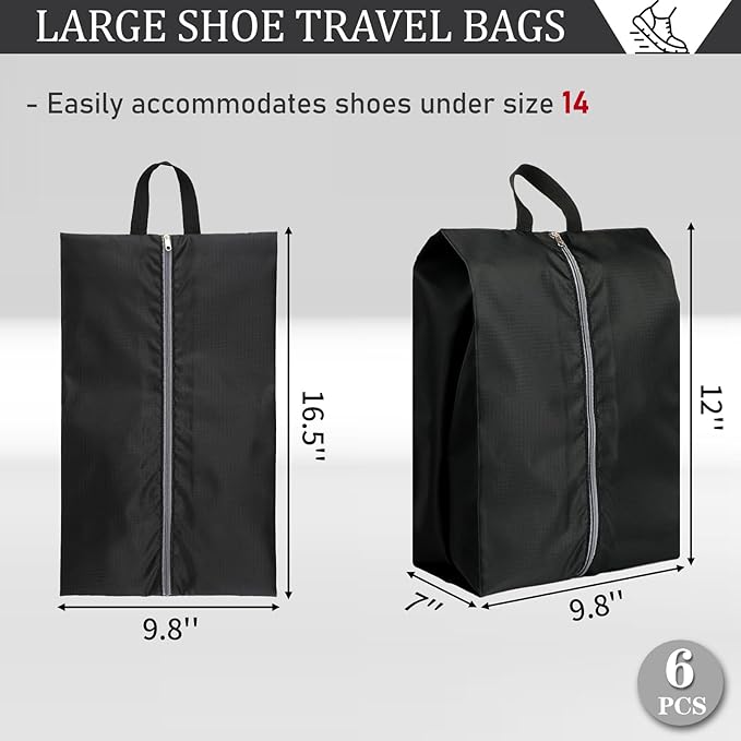 Shoe Bags for Packing, Set of 6 Large Waterproof Portable Shoe Bags with Zipper - Travel Essentials for Women and Men