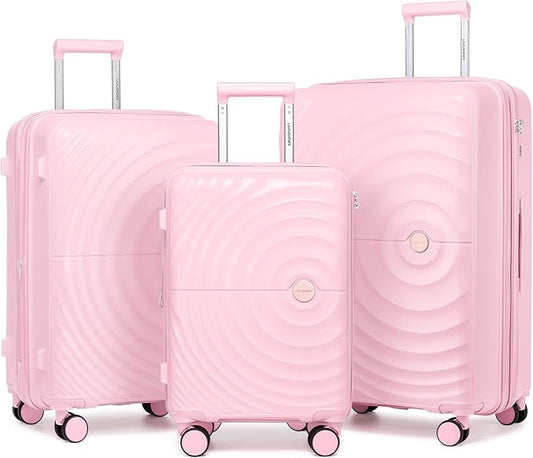 LARVENDER Luggage Sets, Suitcase Set 3 Piece Expandable Luggage PP Lightweight Large Suitcases with Wheels for Women (3 piece set,Light Pink)