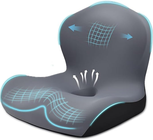 Seat Cushion for Office Chair and Car, L-Shaped Ergonomic Car Seat Cushions, Memory Foam Chair Cushion, Lumbar Support Pillow for Wheelchair, Car, Home, Office, Desk, Gray