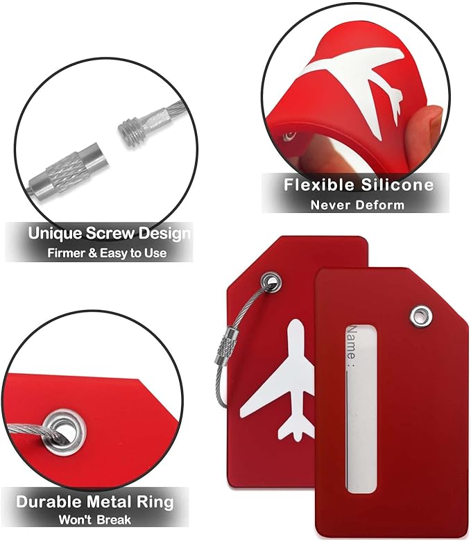 Luggage Tags for Suitcases, Quickly Spot 8Pcs Luggage Identifier Tags, Travel Essentials Accessories Name Tags for Backpacks, Suitcases, Travel Bags, Baggage, Cruise - Flexible Silicone (RED)