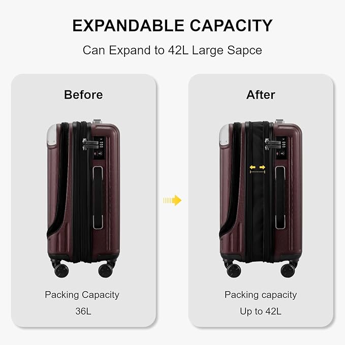 LEVEL8 Grace Large Carry on Luggage, 20 Inch Expandable Hardside Suitcases with wheels, Abs+Pc Harshell Spinner Luggages with Tsa Lock, Red